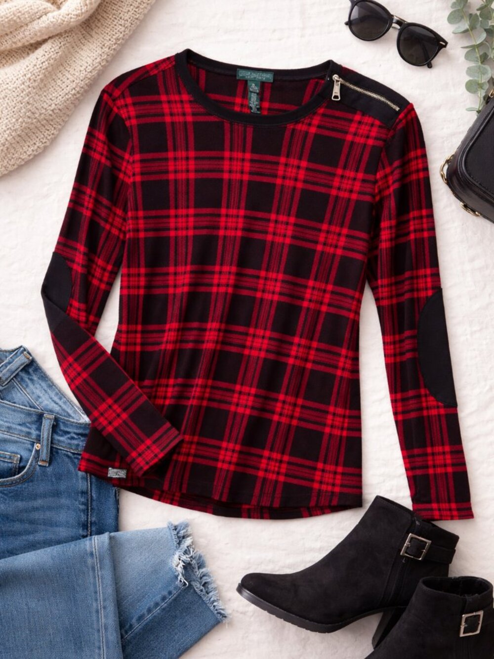 Lauren Ralph Lauren Red and Black Plaid Long Sleeve Top- Brand New